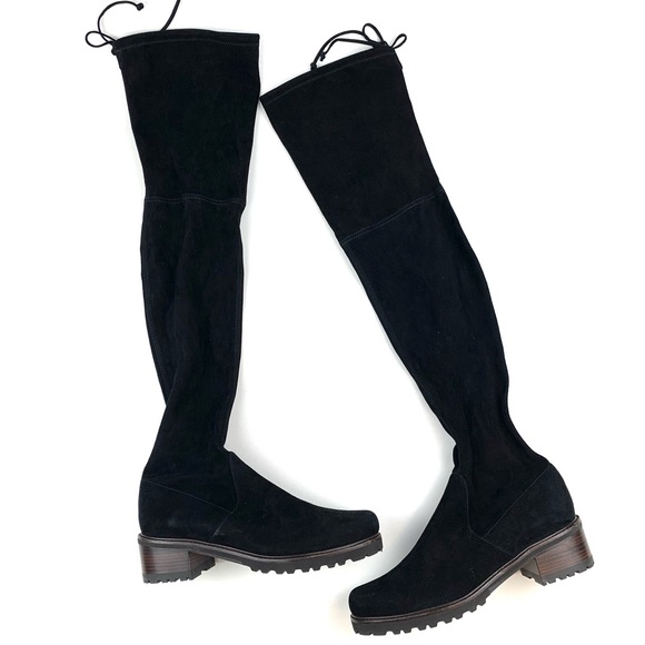 Stuart Weitzman Over The Knee Boots Suede Leather Low Block Heel Lug Sole 9.5 B - Picture 2 of 11